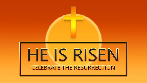 Risen Celebrate Resurrection Text Cross Sky Yellow Sun Background Illustration — Stock Photo, Image