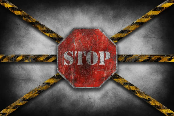 Stop Teken Voorzichtigheid Tape Grunge Versleten Beschadigde Look Illustratie — Stockfoto