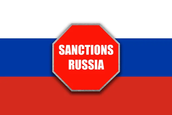 Sanktioner Mot Ryssland Stopp Tecken Över Den Ryska Flaggan Illustration — Stockfoto