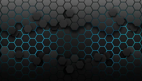 Cuadrícula Gris Oscuro Hexagonal Con Luz Azul Copie Espacio Agregue — Foto de Stock