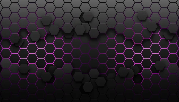 Cuadrícula Gris Oscuro Hexagonal Con Luz Púrpura Copie Espacio Agregue — Foto de Stock