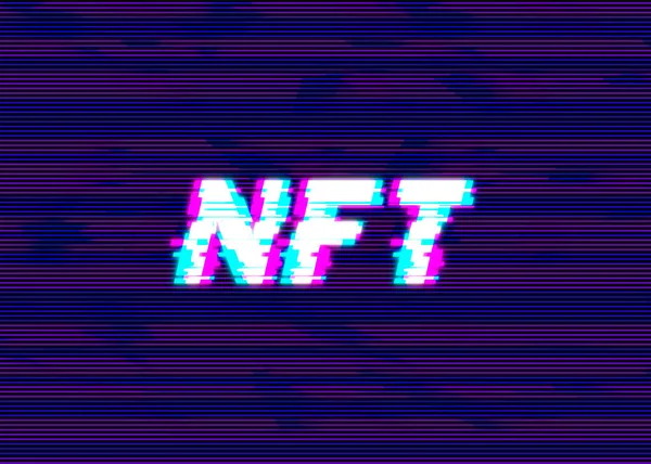 Nft Nonfungible Token Text Glitch Effect Purple Background Cryptocurrency Block — Stock Photo, Image