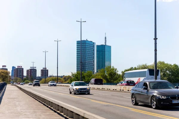 Belgrad Serbien April 2022 Verkehr Auf Der Brücke Über Die — Stockfoto