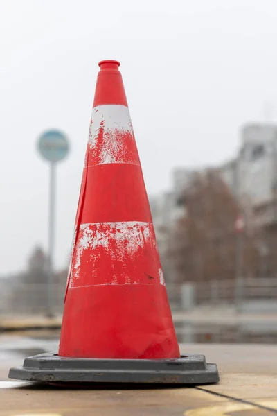 Traffic Cone Wet Road Caution Danger Warning Signs — Photo