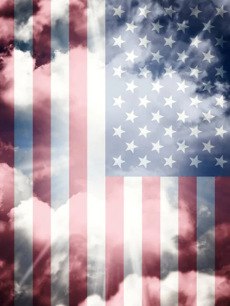 Прапор Сполучених Штатів Америки Хмарами Променями Сонця — стокове фото