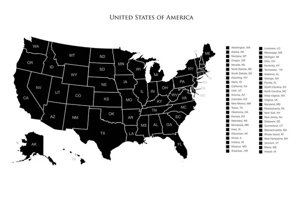 Förenta Staterna Karta Siluett Med Stater Och Gränser Vit Bakgrund — Stockfoto