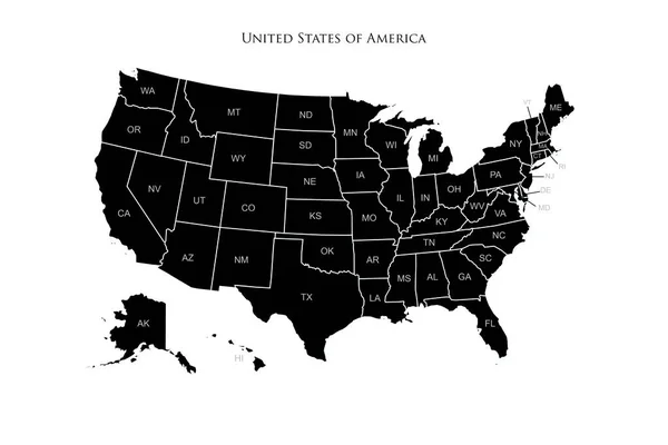 Stati Uniti America Mappa Silhouette Con Stati Confini Sfondo Bianco — Foto Stock
