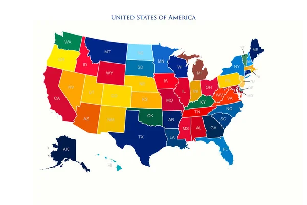 Statele Unite Ale Americii Hartă Colorată State Frontiere Ilustrare — Fotografie, imagine de stoc