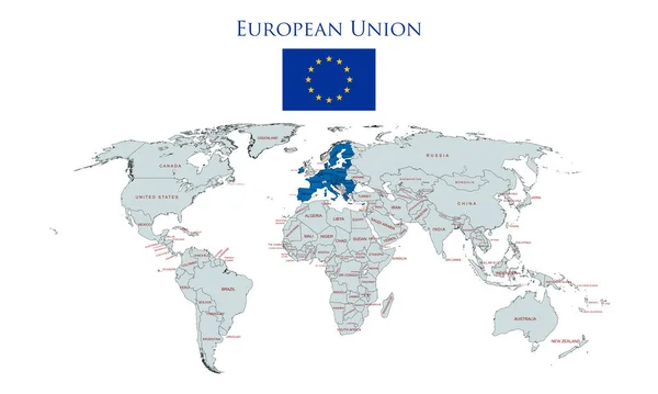 Країни Європейського Союзу Представлені Синім Кольором Карті Світу — стокове фото