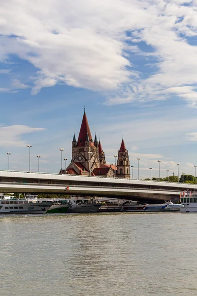 Vienna Austria 2019 Saint Francis Assisi Church Imperial Bridge Danube — 스톡 사진