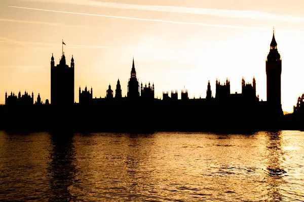 Silueta Del Palacio Westminster Río Támesis Atardecer Londres Inglaterra Reino — Foto de Stock