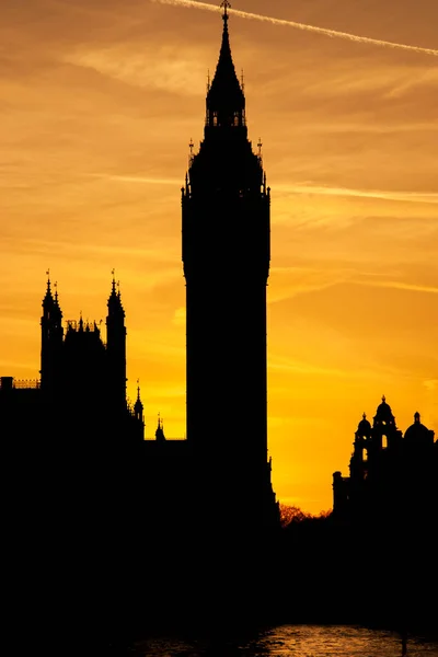 Silueta Torre Reloj Big Ben Great Bell Atardecer Londres Inglaterra — Foto de Stock