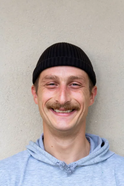 Portrait Young Happy Cheerful Man Isolated Gray Background Face Expressions — Fotografia de Stock