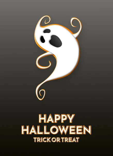 Felice Poster Halloween Con Fantasma Stile Carta Tagliata Illustrazione — Foto Stock