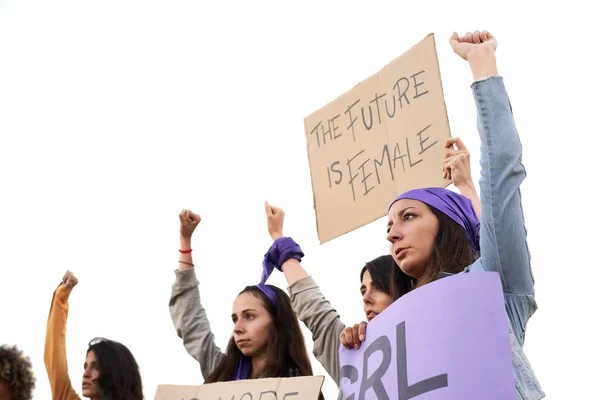 Kobiety biorą udział w strajku feministycznym w Dniu Kobiet. — Zdjęcie stockowe
