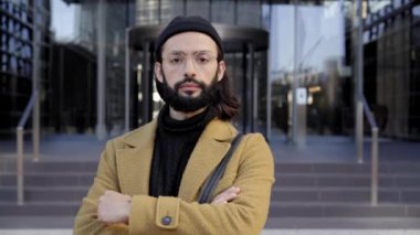 Portrait of young new workers facing serious at camera. Entrepreneur hipster people . High quality photo