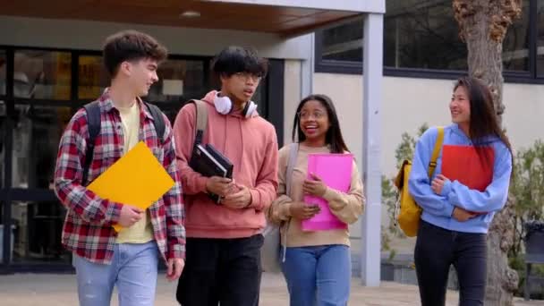 Bir Grup Öğrenci Derslere Başlamak Için Sınıfa Yürür Lisedeki Bir — Stok video