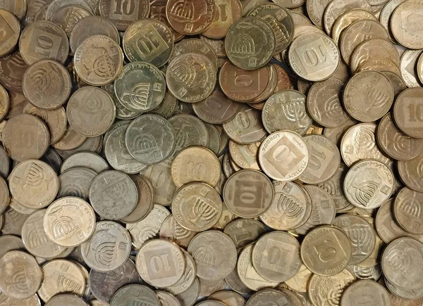 Background Metallic Coins Israeli Shekel Selective Focus — Stock Photo, Image