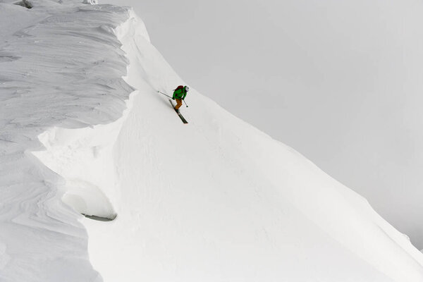 Man Splitboard Freerider Skilfully Rides Top Ridge Ski Touring Mountains Royalty Free Stock Images