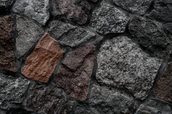 Close Wall Masonry Rough Gray Stones Various Shapes Shades Background — Fotografia de Stock