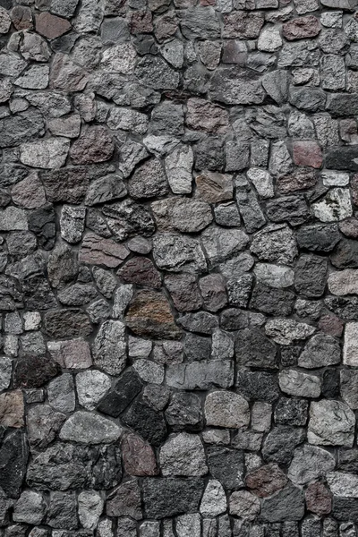 Vertical View Wall Masonry Rough Gray Stones Various Shapes Shades — Stockfoto