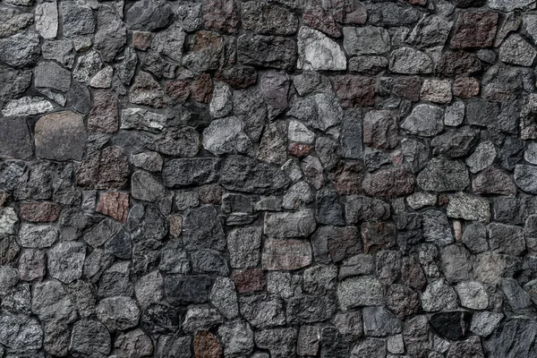 Горизонтальний Вид Стіни Кладкою Грубих Сірих Каменів Різних Форм Відтінків — стокове фото
