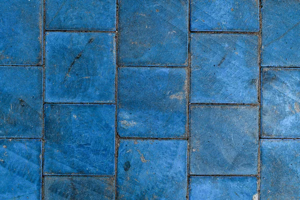 Close Top View Texture Paving Slabs Covered Blue Paint Paving — Stock Photo, Image