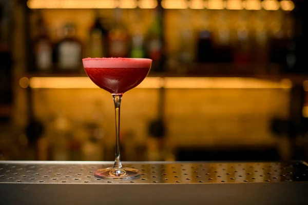 Front View Wine Glass Full Signature Cocktail Tomato Juice Bar — Foto Stock