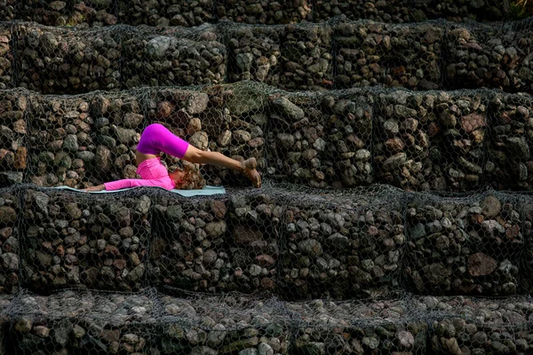 Young Woman Practicing Yoga Doing Halasana Exercise Standing Plough Pose Stok Foto
