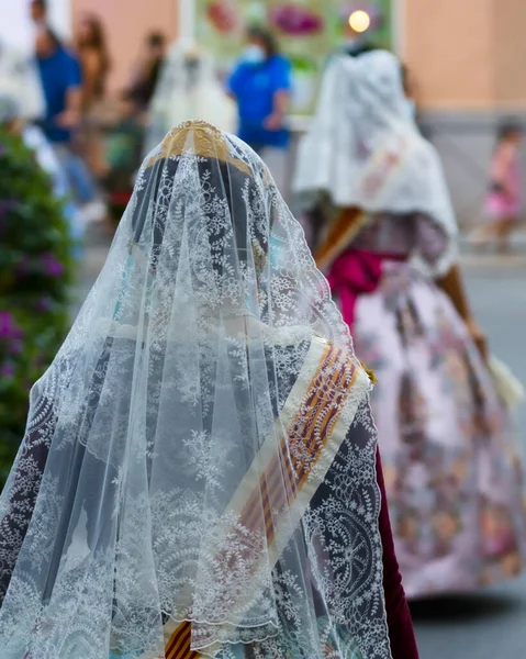 Septiembre 2021 Valencia España Imagen Algunas Faleras Con Tradicional Vestido — Foto de Stock