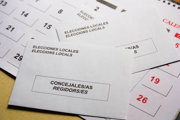 Close Some Electoral Envelopes Local Municipal Elections Region Spain Catalan — стокове фото