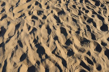 Kuru kumun görüntüsü ve insan ayak izleri arterlerin tipik kum tepecikleriyle karışıyor.