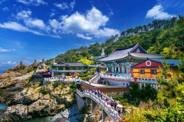 Haedong Yonggungsa Tapınağı ve Busan, Busan, Güney Kore Budist tapınağı Haeundae denizde.