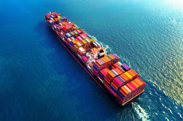 Luchtfoto Van Het Containervrachtschip Zee — Stockfoto