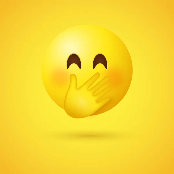 Blushing Face Emoji Hand Mouth Χαμογελαστό Πρόσωπο Χαμογελαστά Μάτια Και — Διανυσματικό Αρχείο
