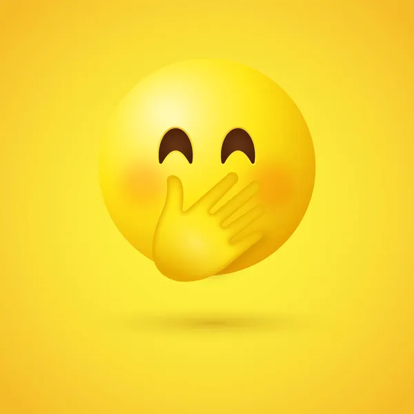 Emoji Viso Arrossendo Con Mano Sulla Bocca Viso Sorridente Con — Vettoriale Stock