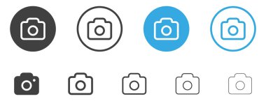 Kamera simgesi, fotoğraf makinesi sembolü, doldurulmuş enstantane simgesi, ince çizgi, uygulamalar ve web sitesi için özet ve vuruş tarzı