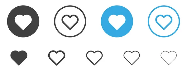 心形图标 爱情符号 心形按钮设置在填充 轮廓和笔划风格的应用程序和网站 — 图库矢量图片