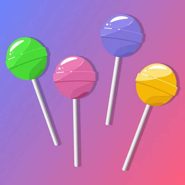 Lollipops Set Van Kleurrijke Zoete Lolly Ronde Snoepjes Een Stokje — Stockvector