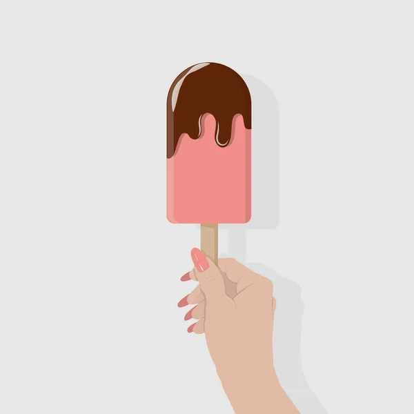 Hand Holds Ice Cream Stick Flat Illustration Female Hand Ice — Διανυσματικό Αρχείο