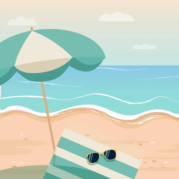 Sandy Beach Ocean Summer Sun Perfect Vacation Vector Illustration — Archivo Imágenes Vectoriales
