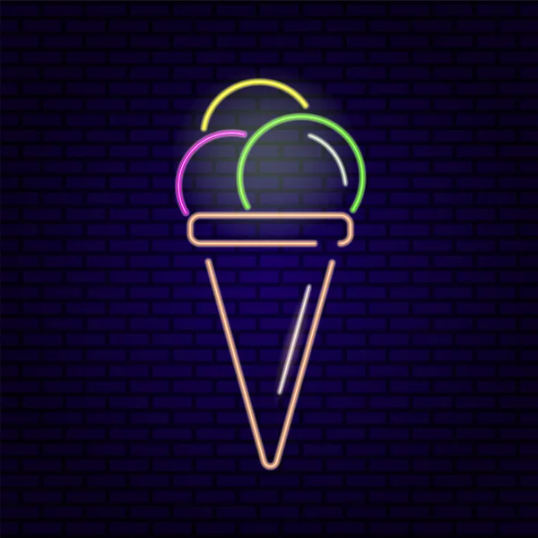 Neon Icon Ice Cream Scoops Waffle Cup Logo Concept Banner — Stock Vector