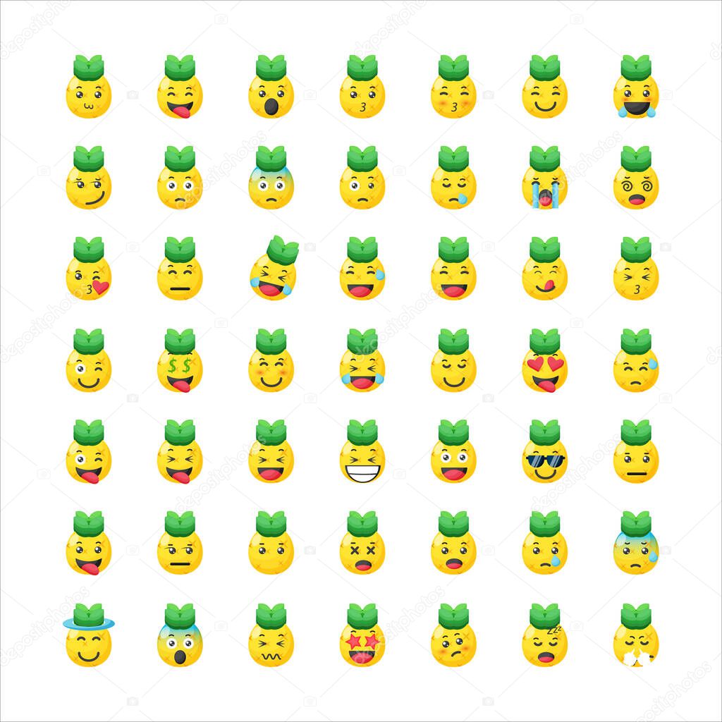 Cute pineapple with emoticon set