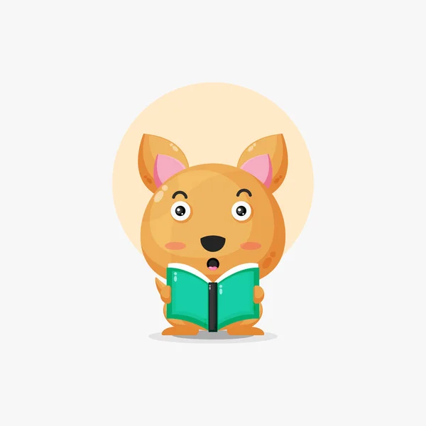 Niedliche Känguru Charakter Lesen Buch Ikone Illustration Buch Ikone Illustration — Stockvektor