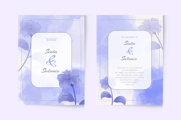 Aquarell Einfach Lila Florale Hochzeitseinladungsvorlage — Stockvektor