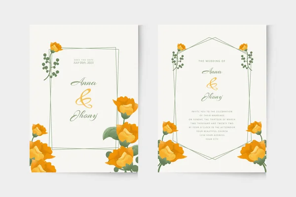 Moderne Hochzeitseinladungsvorlage Mit Gelbem Floralen Aquarell Ornament — Stockvektor