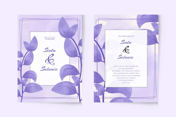 Простой Шаблон Приглашения Свадьбу Акварелью Фиолетовых Растений — стоковый вектор