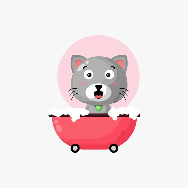 Illustration Einer Süßen Katze Der Badewanne — Stockvektor