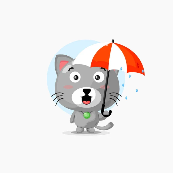 Illustration Der Niedlichen Katze Mit Regenschirm — Stockvektor