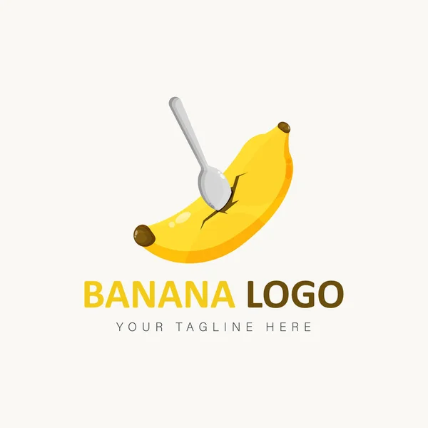 Banana Con Logotipo Cuchara Ilustración Icono Estilo Dibujos Animados — Archivo Imágenes Vectoriales